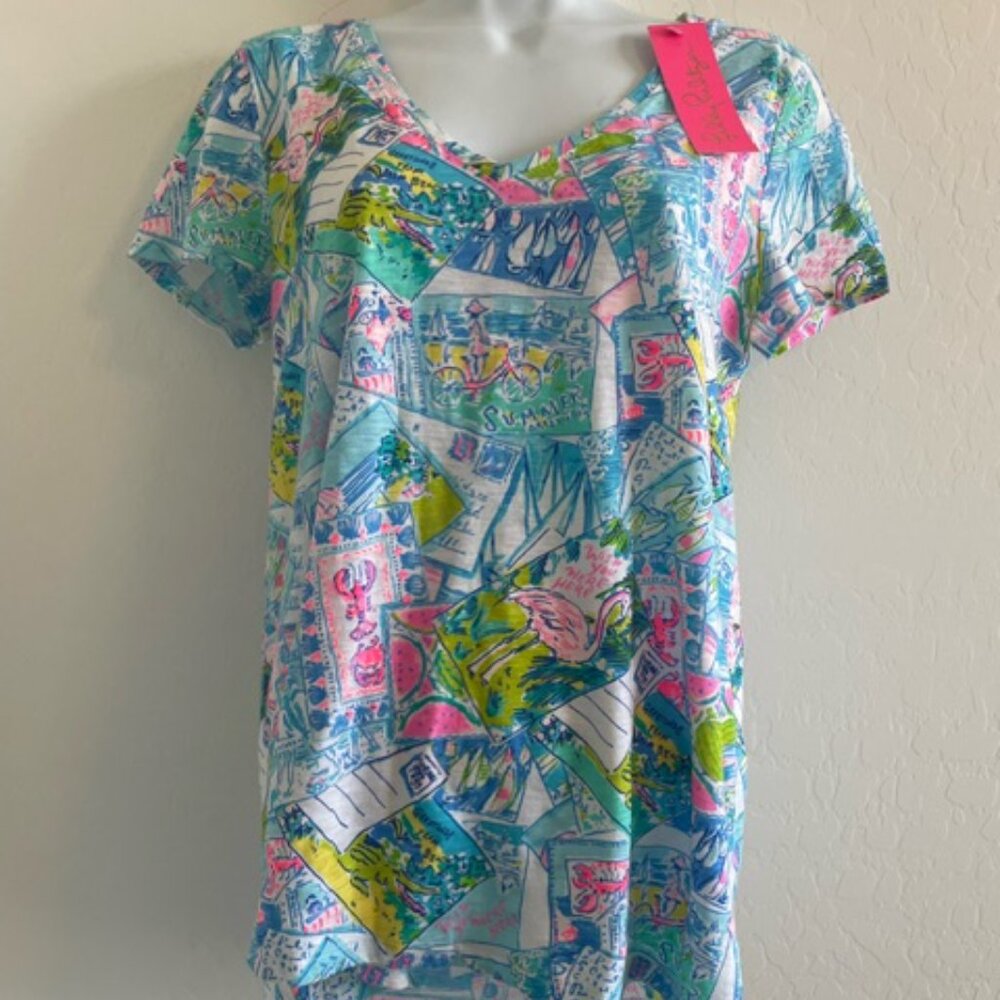 Lilly Pulitzer Etta V-Neck Top Wish you were here Size Small NWT